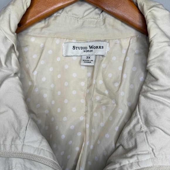 Studio Works Woman Beige Basic Jacket 3XL Mid-Length Casual Zip Front - Picture 3 of 7